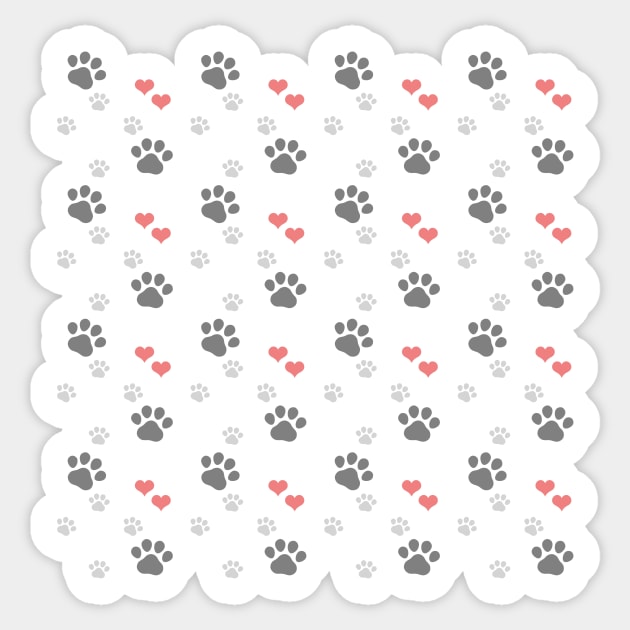 Paw prints and coral red heart pattern Sticker by SooperYela